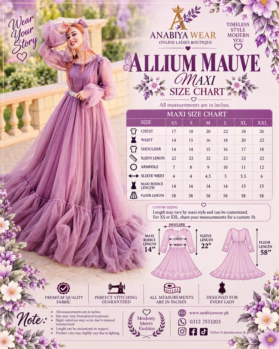 Allium Mauve Net Long Tail Maxi with Katan Lining