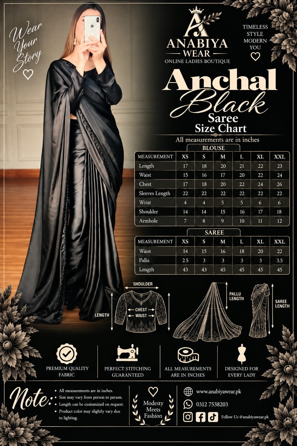 Anchal Black Shamoz Silk Saree
