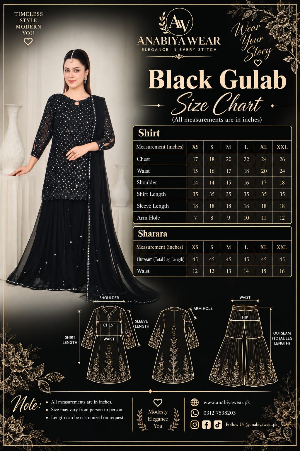 Black Gulab – Embroidered Chiffon 3PC Gharara Set