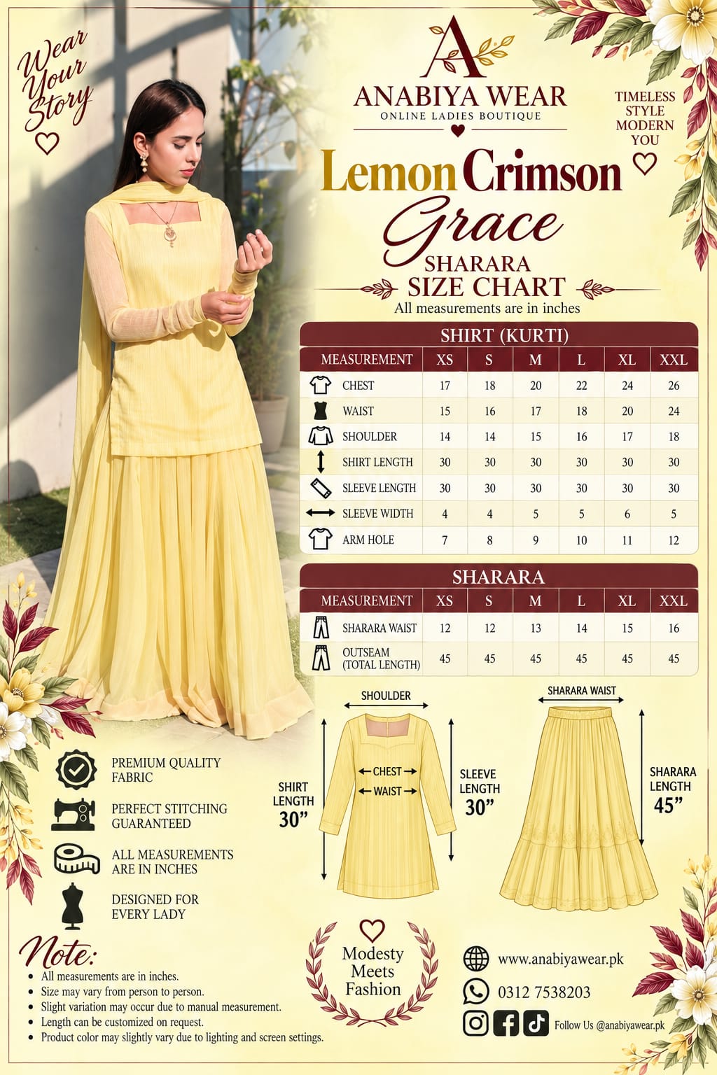 Crimson Grace – Lemon Chiffon 3 Piece Sharara Set