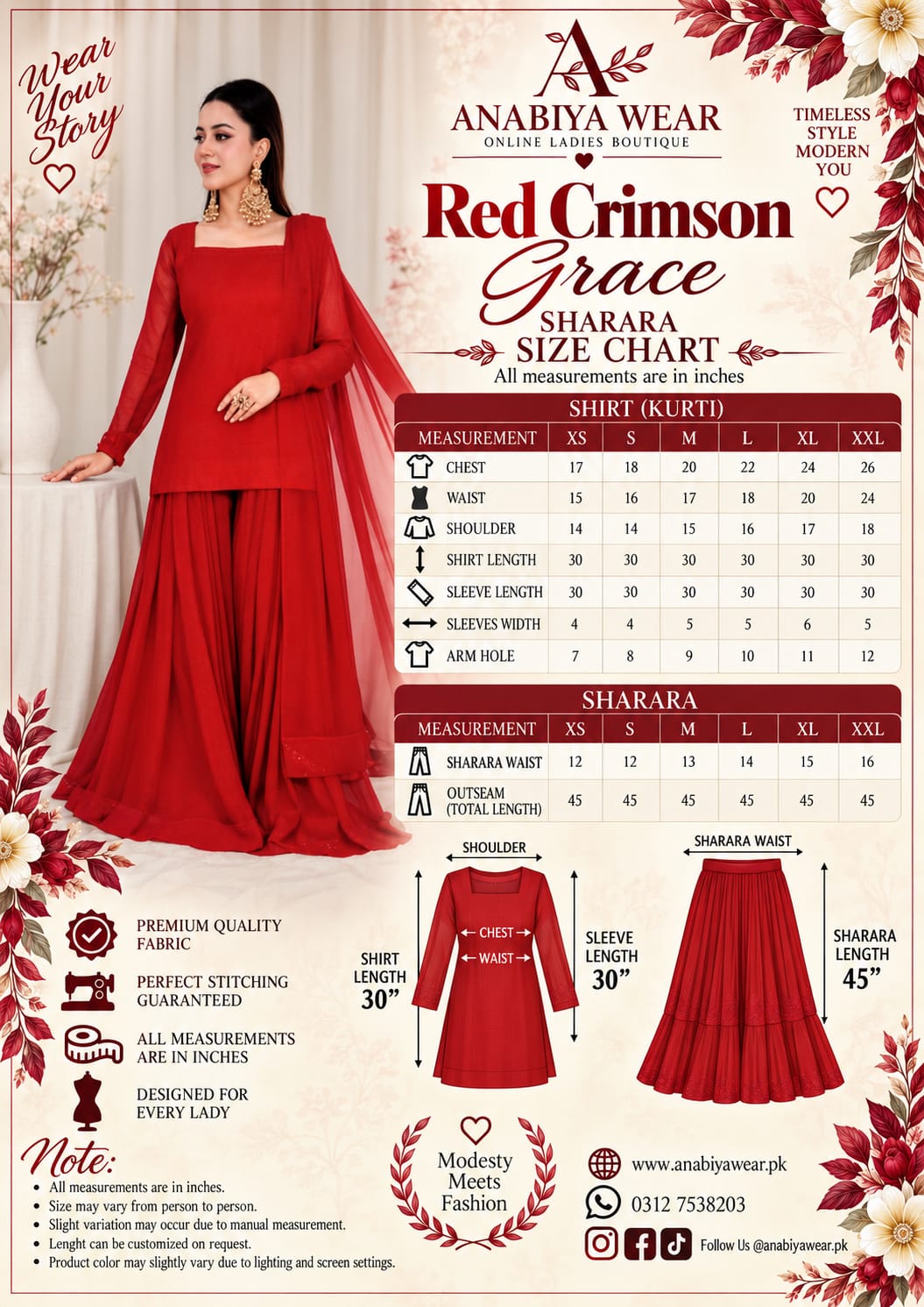 Crimson Grace Red – Chiffon 3PC Sharara Set