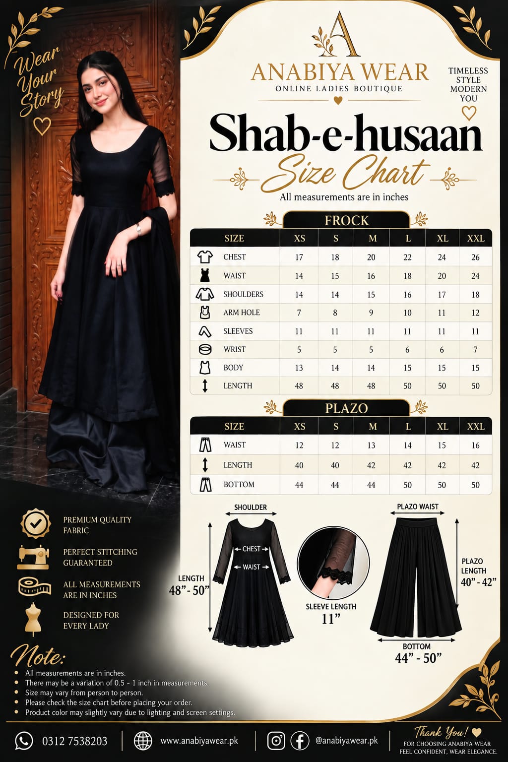 Shab-e-Hussan Black Chiffon 3-Piece Maxi with Palazzo
