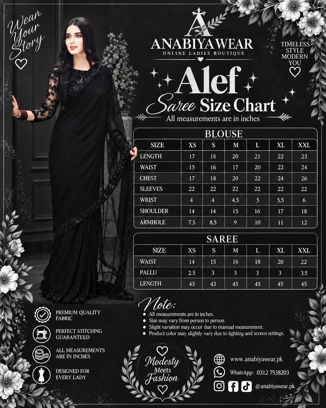 Alef Black Chiffon Saree with Embroidered Net Blouse