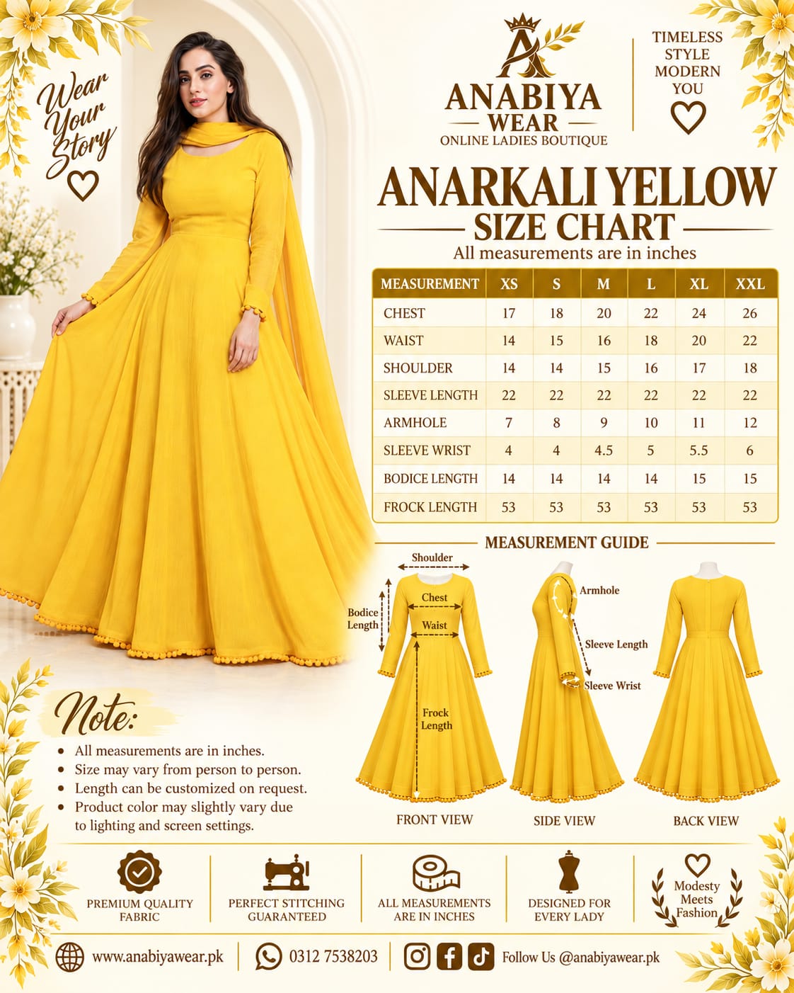 Anarkali Yellow Chiffon 2 Piece Frock with Bow Lace Detail