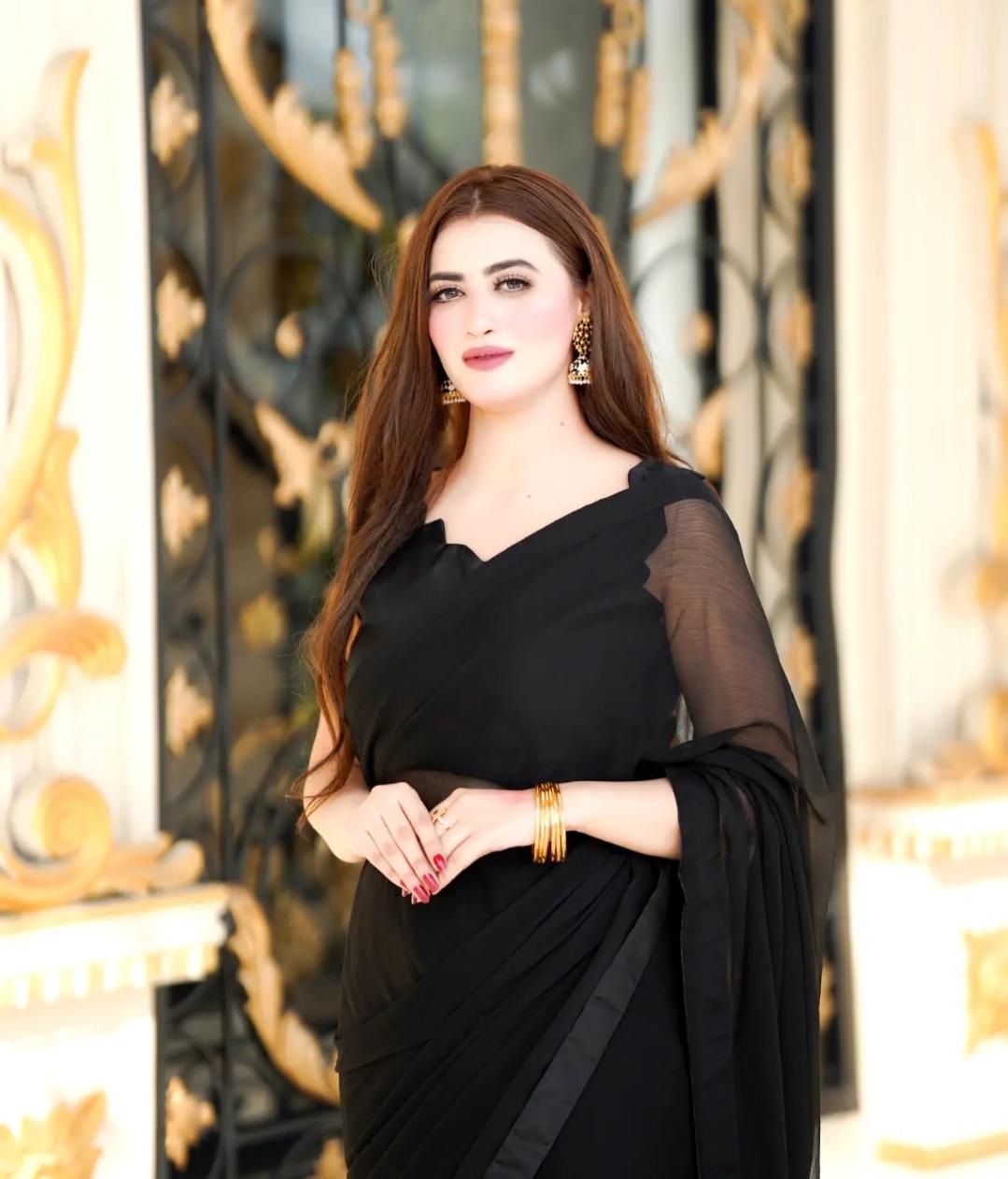 Aina Black Chiffon Saree with Long Pallu and Cutwork Blouse