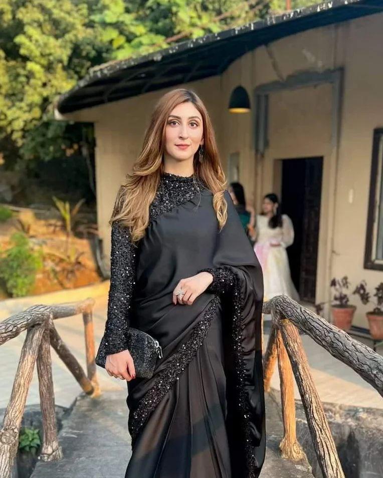 Moonlight Black Silk Saree with High Neck Blouse