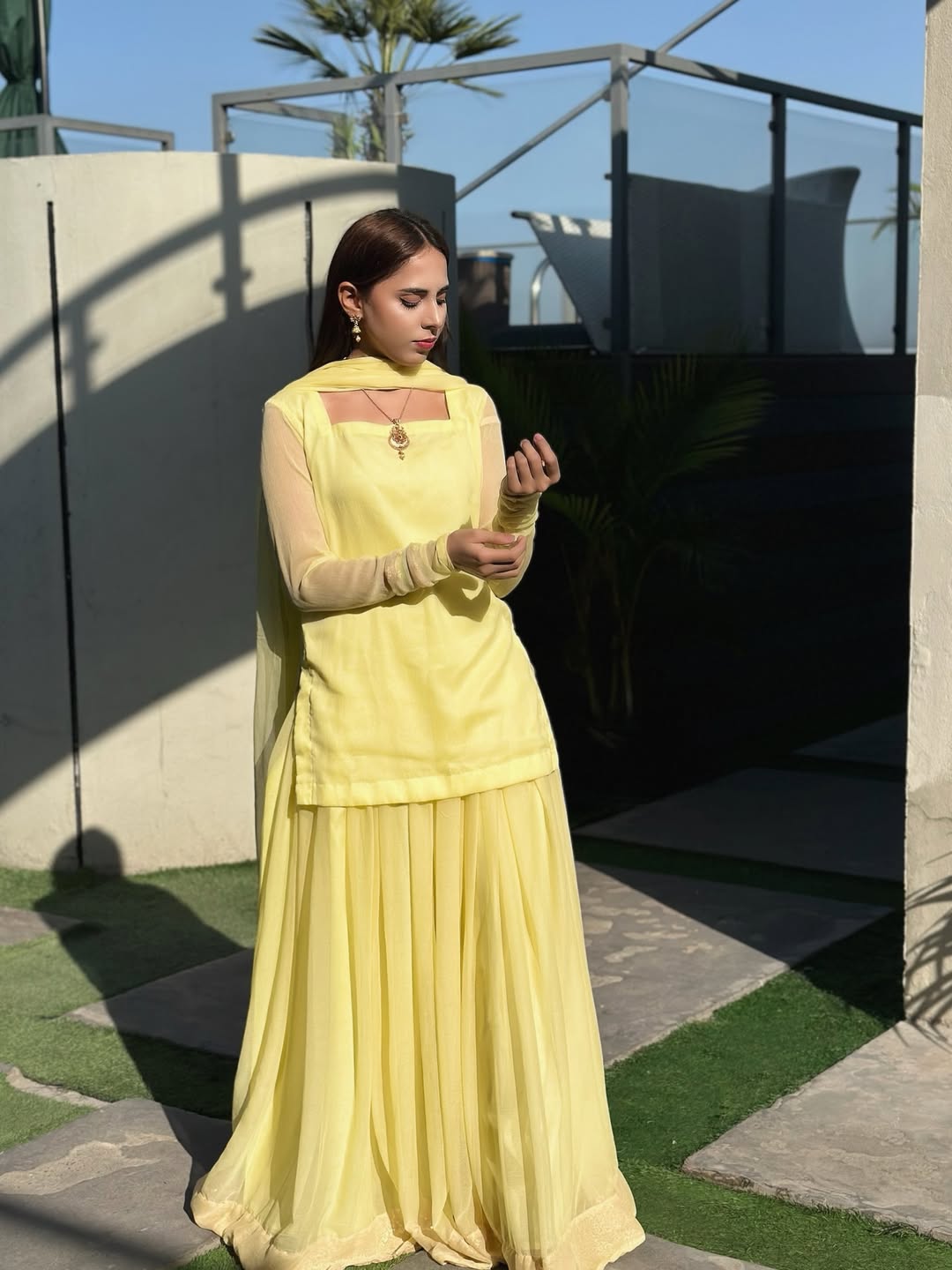Crimson Grace – Lemon Chiffon 3 Piece Sharara Set