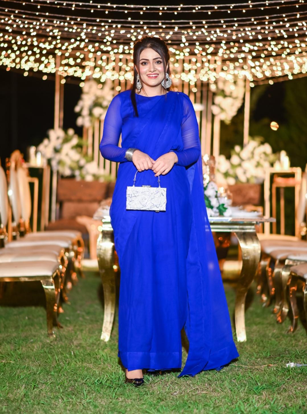 Jasmine Royal Blue Chiffon Ready to Wear Saree