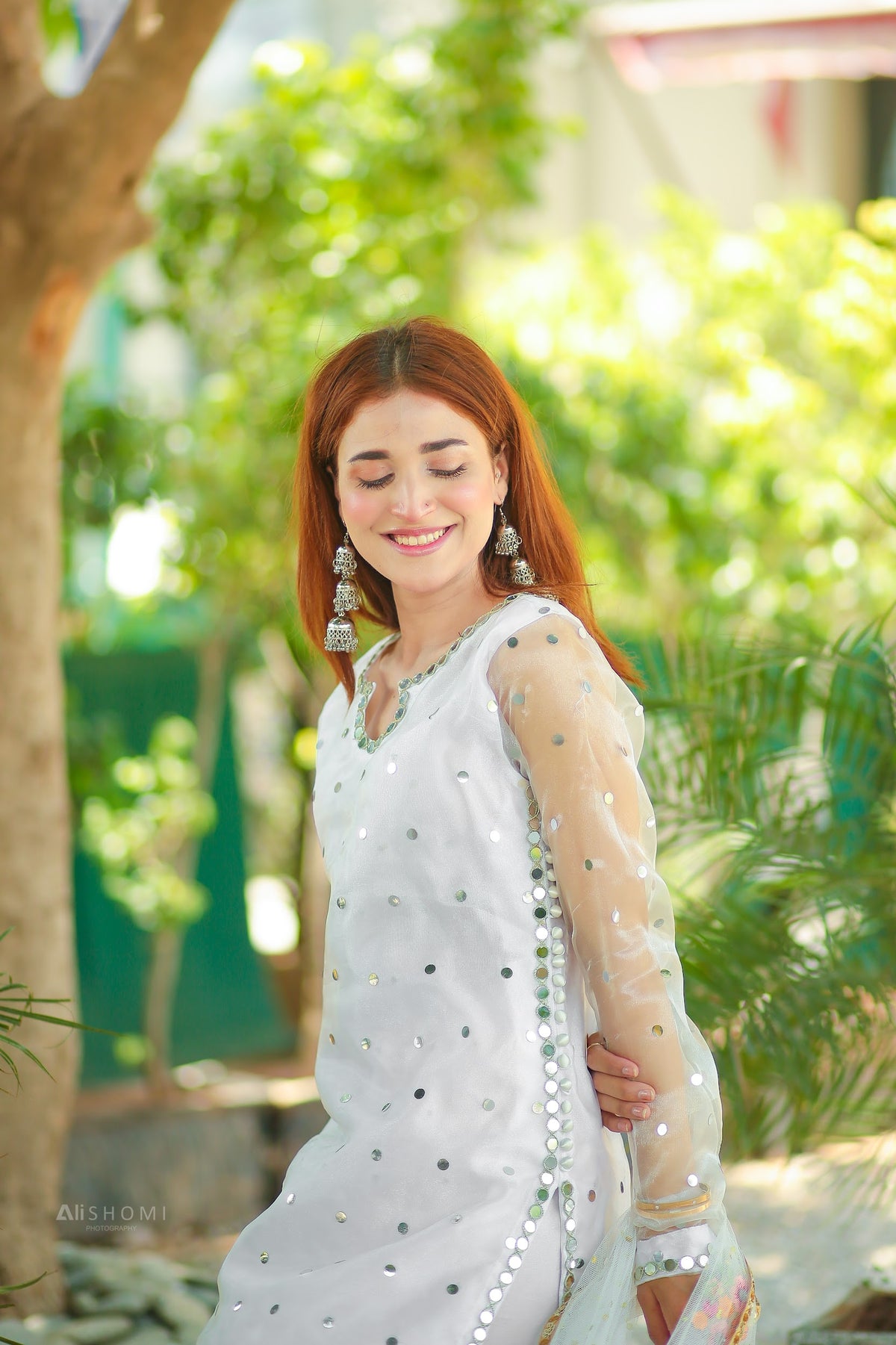 Cosmos White Organza 3 Piece Suit with Mirror Work