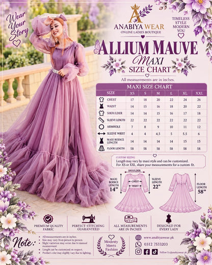 Allium Mauve Net Long Tail Maxi with Katan Lining