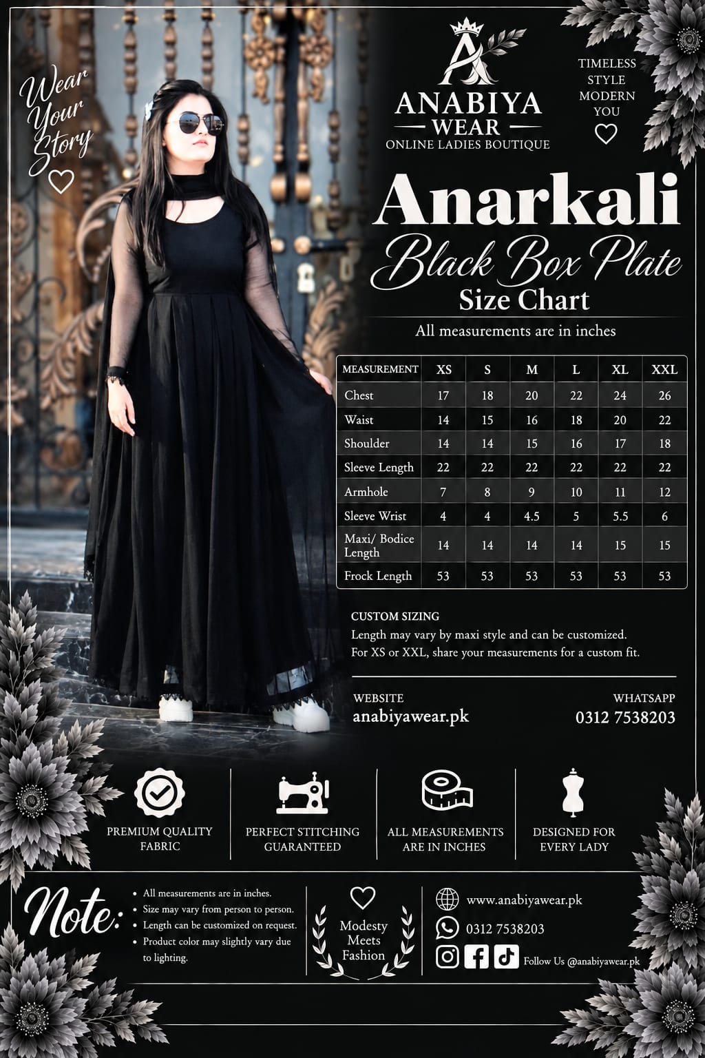 Anarkali Black Chiffon Box Pleat Frock with Dupatta