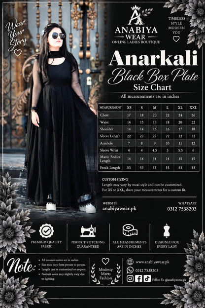 Anarkali Black Chiffon Box Pleat Frock with Dupatta
