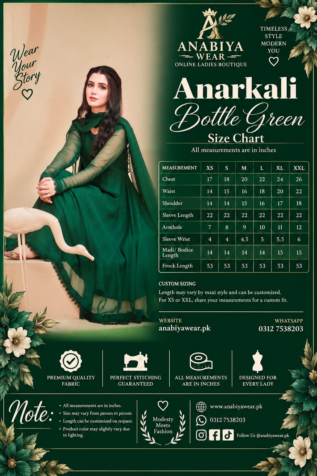 Anarkali Bottle Green Chiffon Frock with Dupatta