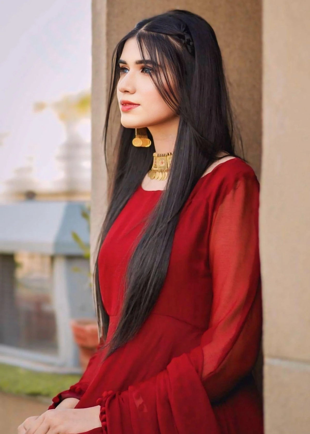 Anarkali Maroon Chiffon 2 Piece Frock with Bow Lace