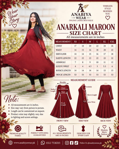 Anarkali Maroon Chiffon 2 Piece Frock with Bow Lace