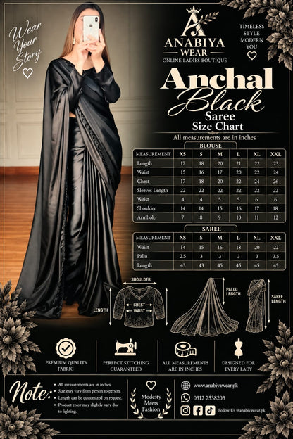 Anchal Black Shamoz Silk Saree