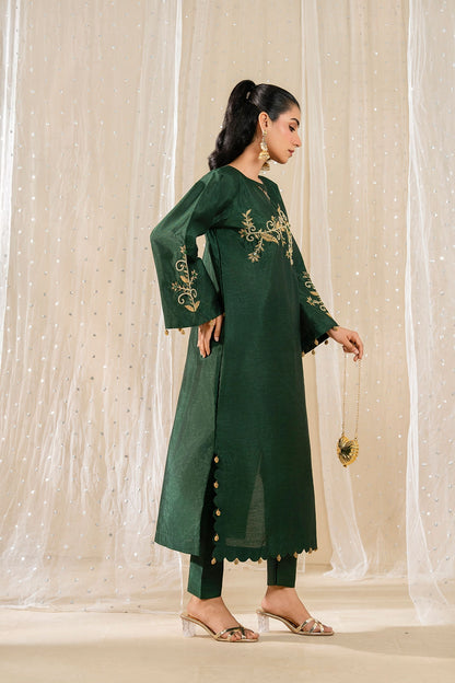 Hina Emerald Fit | Elegant Katan Silk 2Pc Ready-to-Wear Outfit