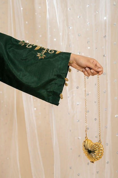 Hina Emerald Fit | Elegant Katan Silk 2Pc Ready-to-Wear Outfit