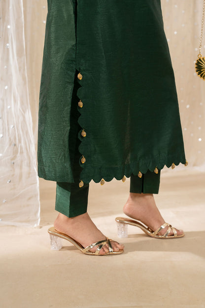Hina Emerald Fit | Elegant Katan Silk 2Pc Ready-to-Wear Outfit