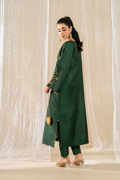 Hina Emerald Fit | Elegant Katan Silk 2Pc Ready-to-Wear Outfit