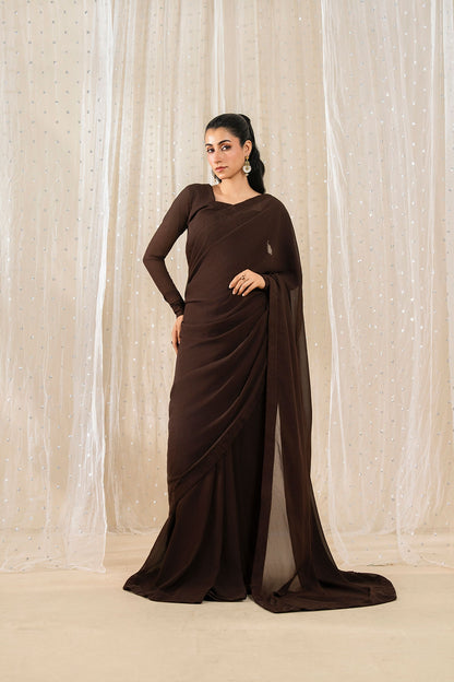 Midnight Veil 🤎 | Brown Edition Saree