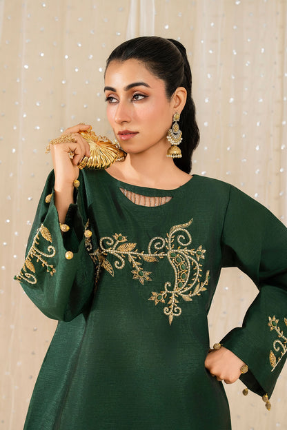 Hina Emerald Fit | Elegant Katan Silk 2Pc Ready-to-Wear Outfit