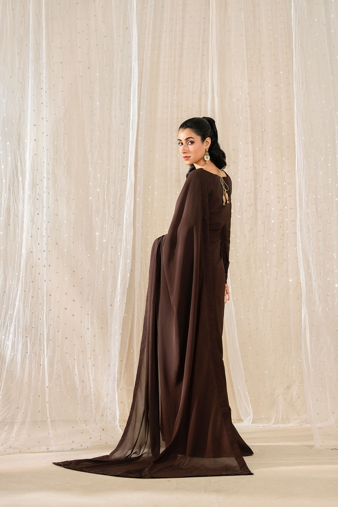Midnight Veil 🤎 | Brown Edition Saree