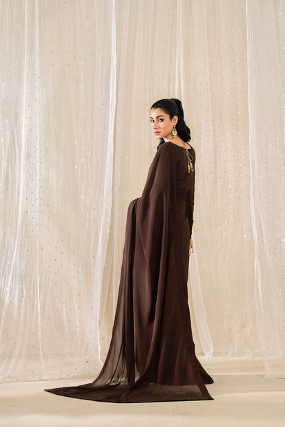 Midnight Veil 🤎 | Brown Edition Saree