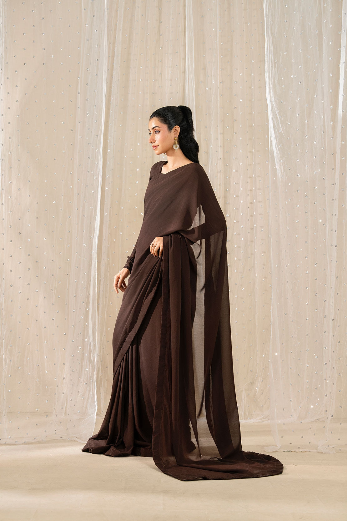 Midnight Veil 🤎 | Brown Edition Saree