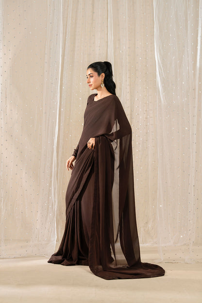 Midnight Veil 🤎 | Brown Edition Saree