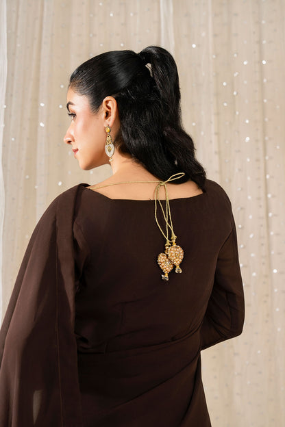 Midnight Veil 🤎 | Brown Edition Saree