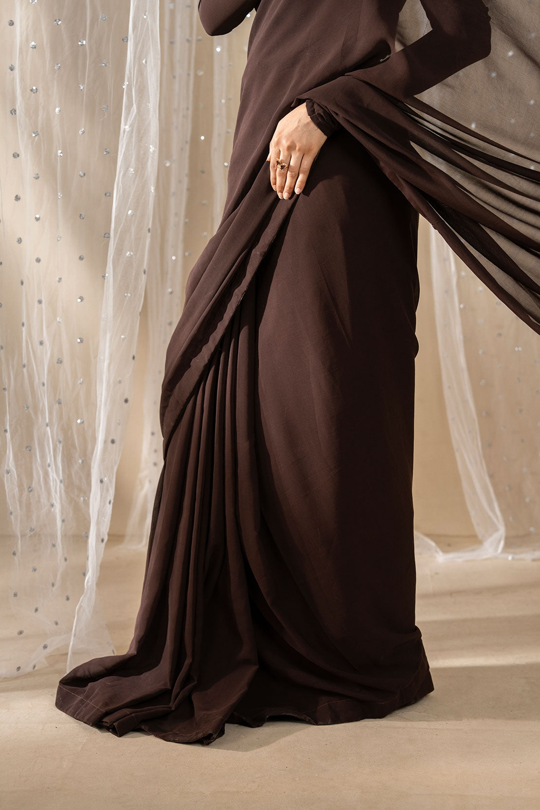 Midnight Veil 🤎 | Brown Edition Saree