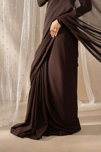 Midnight Veil 🤎 | Brown Edition Saree