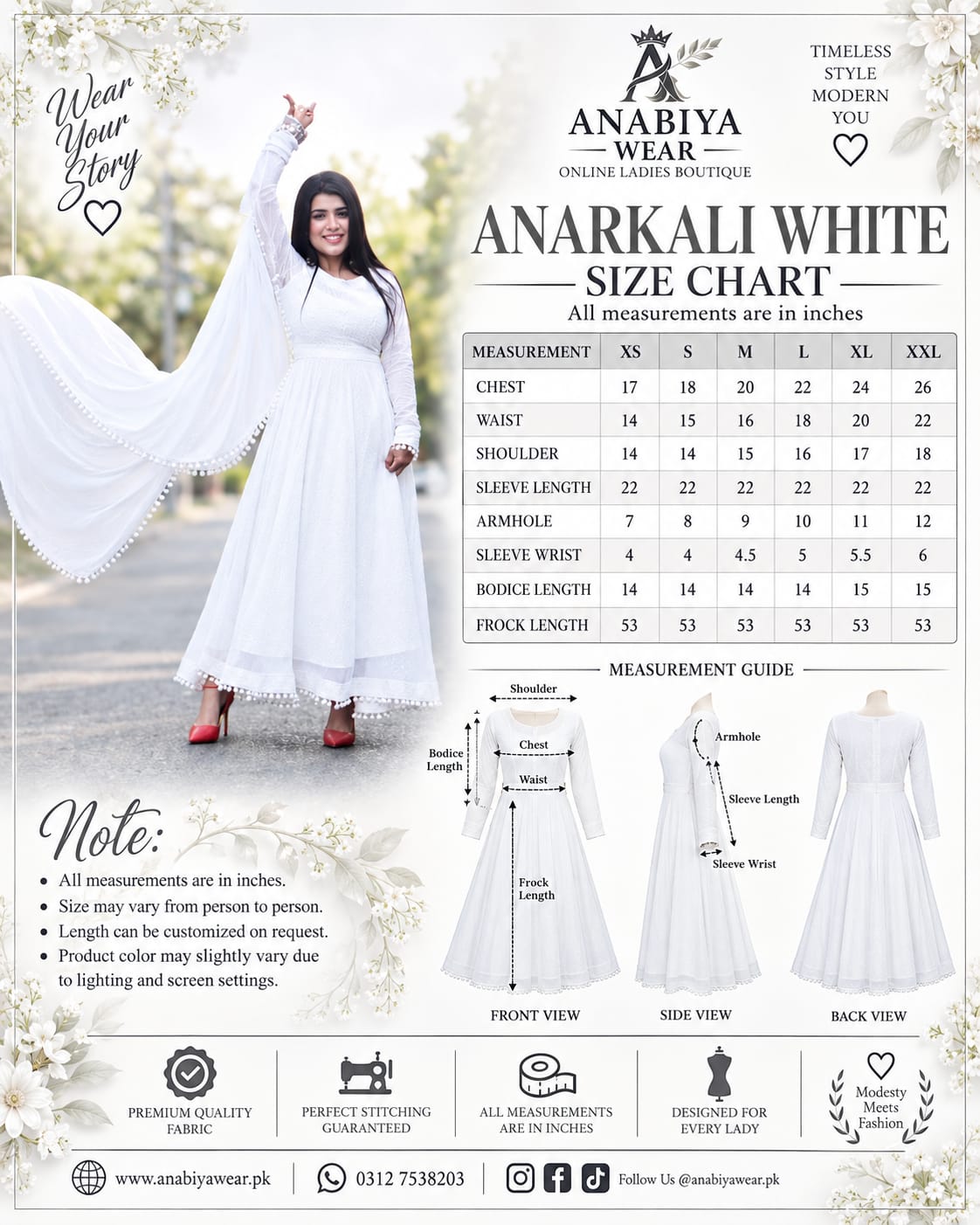Anarkali White Chiffon Long Frock with Bow Lace Detail
