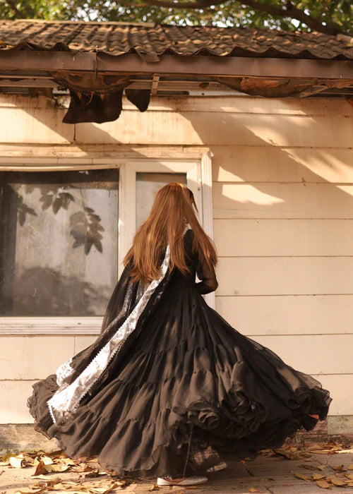 Leela Black Chiffon Step Frock with Dupatta