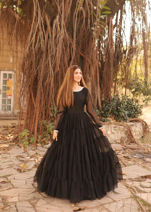 Leela Black Chiffon Step Frock with Dupatta