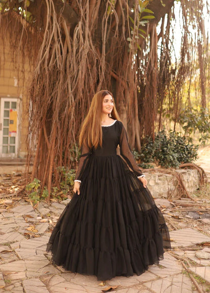Leela Black Chiffon Step Frock with Dupatta
