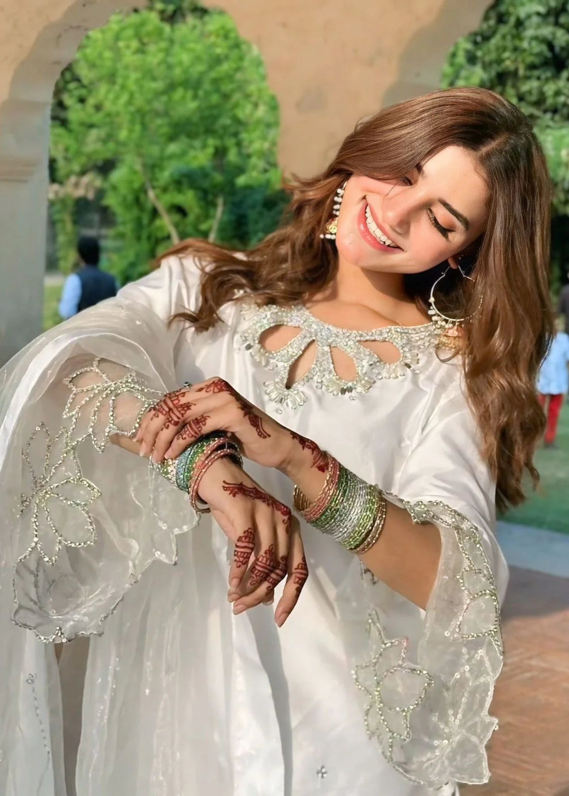 Bulbul White Embroidered Katan Silk 3-Piece Suit
