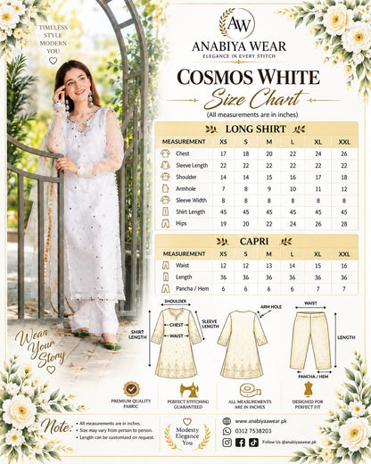 Cosmos White Organza 3 Piece Suit with Mirror Work