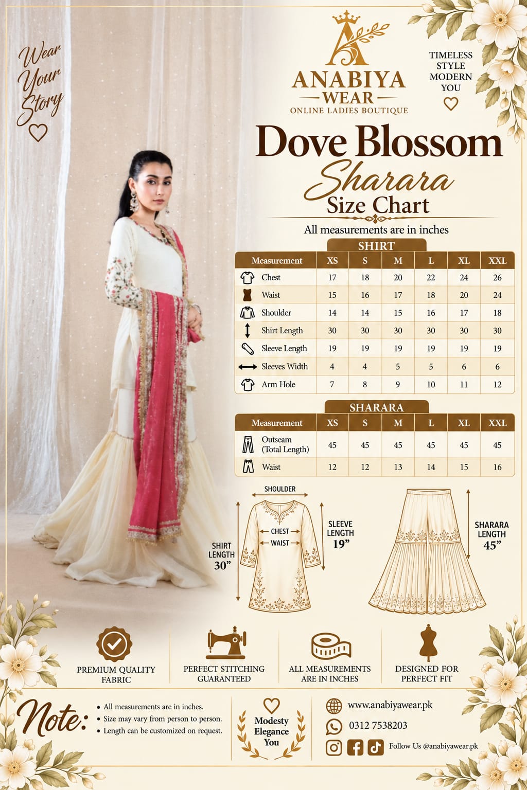 Dove Blossom Ivory Embroidered Sharara 3 Piece Set