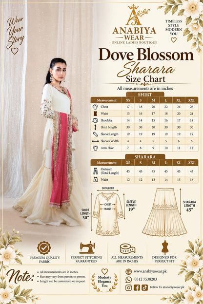 Dove Blossom Ivory Embroidered Sharara 3 Piece Set