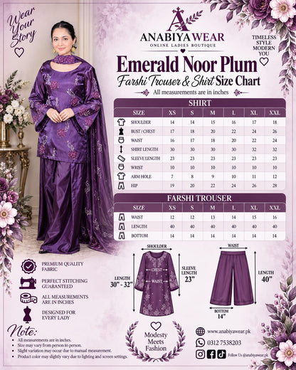 Emerald Noor –Plum Luxury 3PC Shisha Silk