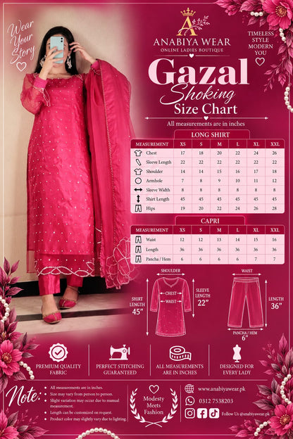 Gazal Shocking Pink Organza 3 Piece