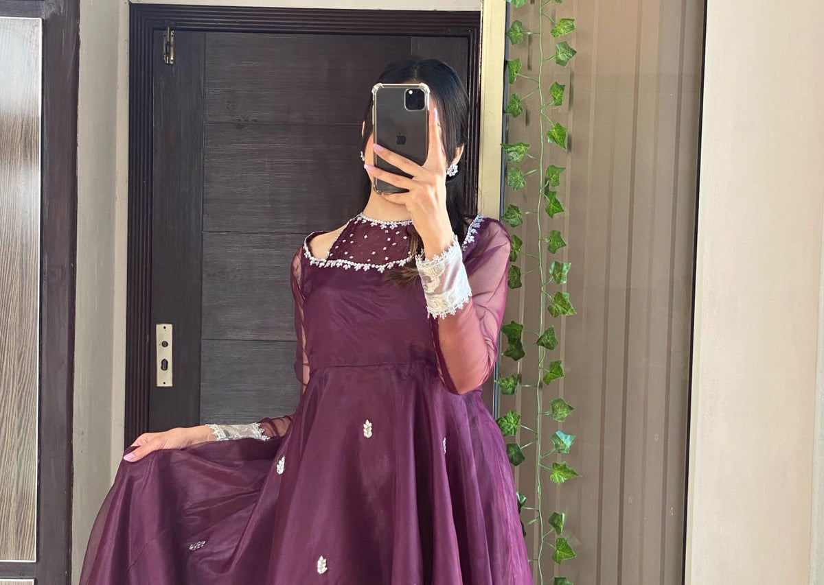 Rangrez Plum Organza Frock