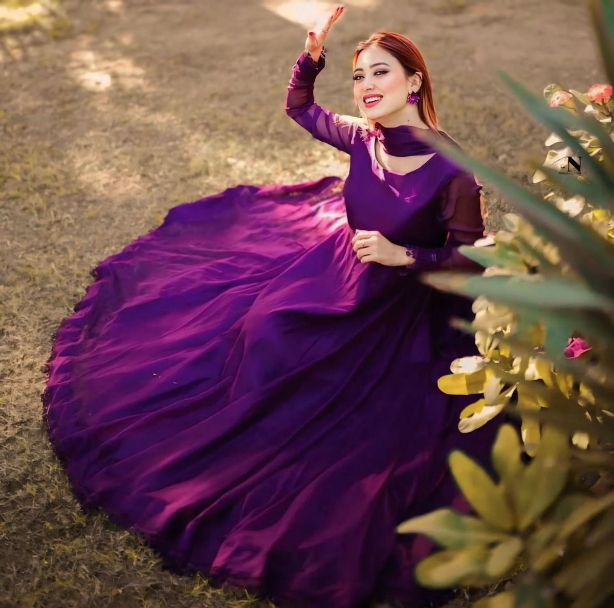 Anarkali Plum Chiffon Frock