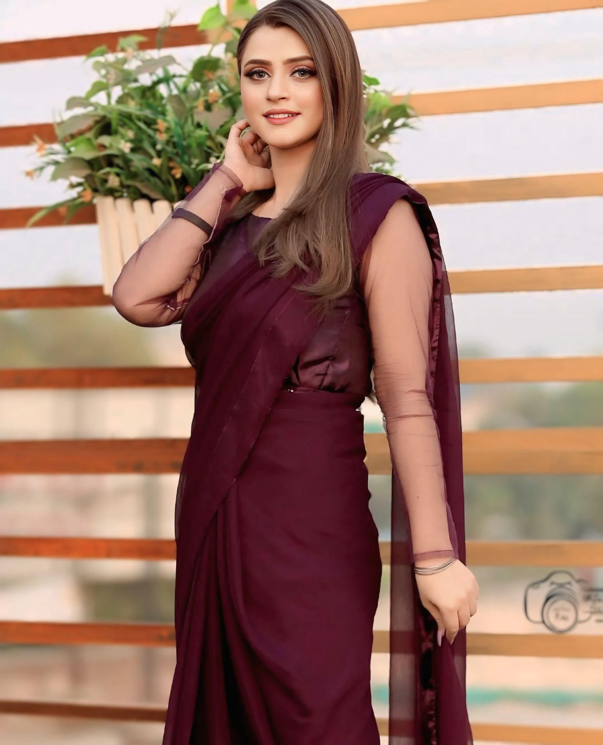 Jasmine Plum Chiffon Saree