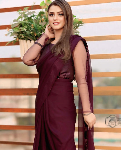 Jasmine Plum Chiffon Saree