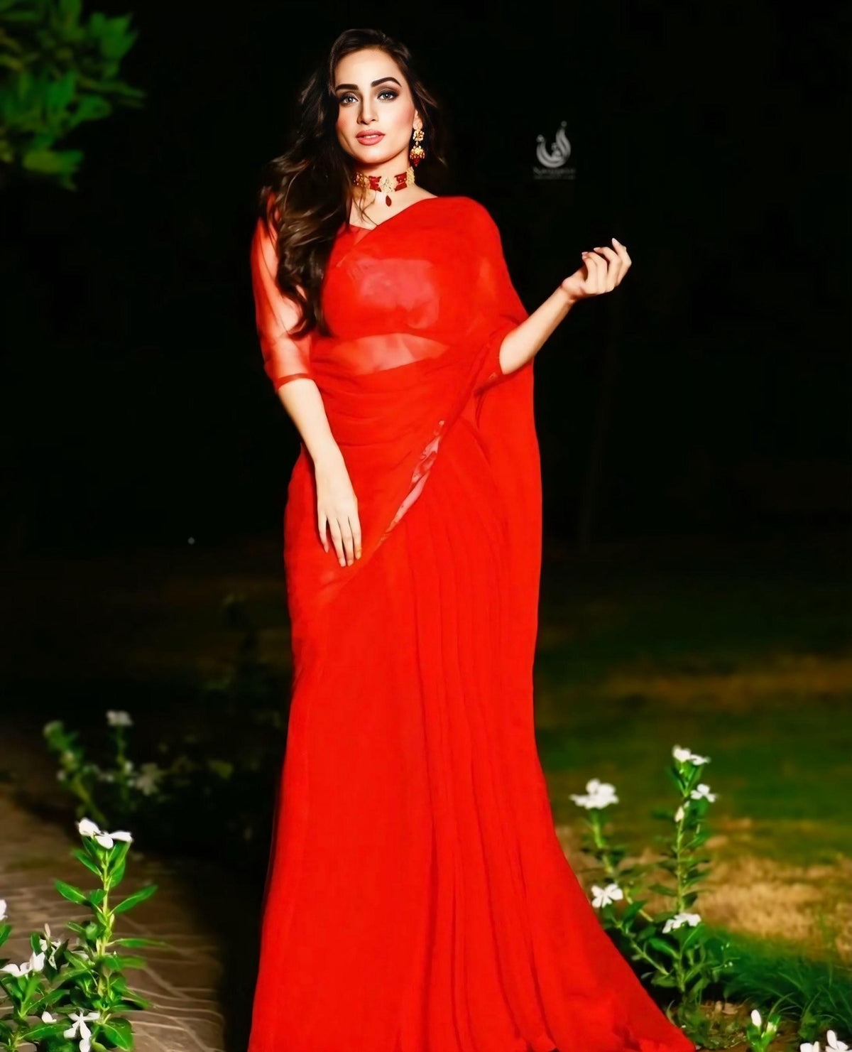 Jasmine Red Chiffon Saree