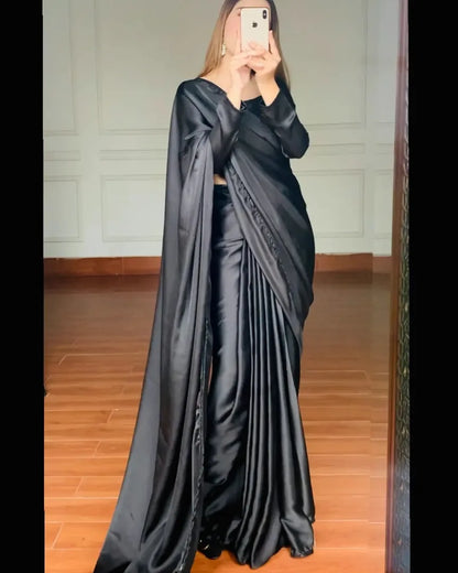 Anchal Black Shamoz Silk Saree