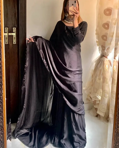 Anchal Black Shamoz Silk Saree